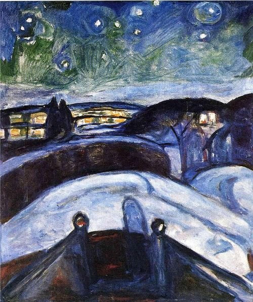 Starry-night-Edvard-Munch-Reproductie-Schilderij Starry night - Afbeelding 1