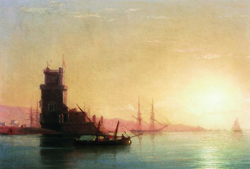 Sunrise-in-Lisbon-Ivan-Constantinovich-Aivazovsky-Reproductie-Schilderij Sunrise in Lisbon - Afbeelding 1