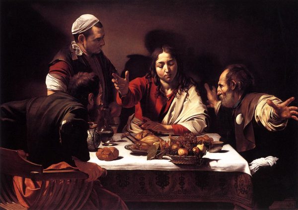 Supper-at-Emmaus1-Michelangelo-Merisi-da-Caravaggio-Reproductie-Schilderij-2 Supper at Emmaus - Afbeelding 1
