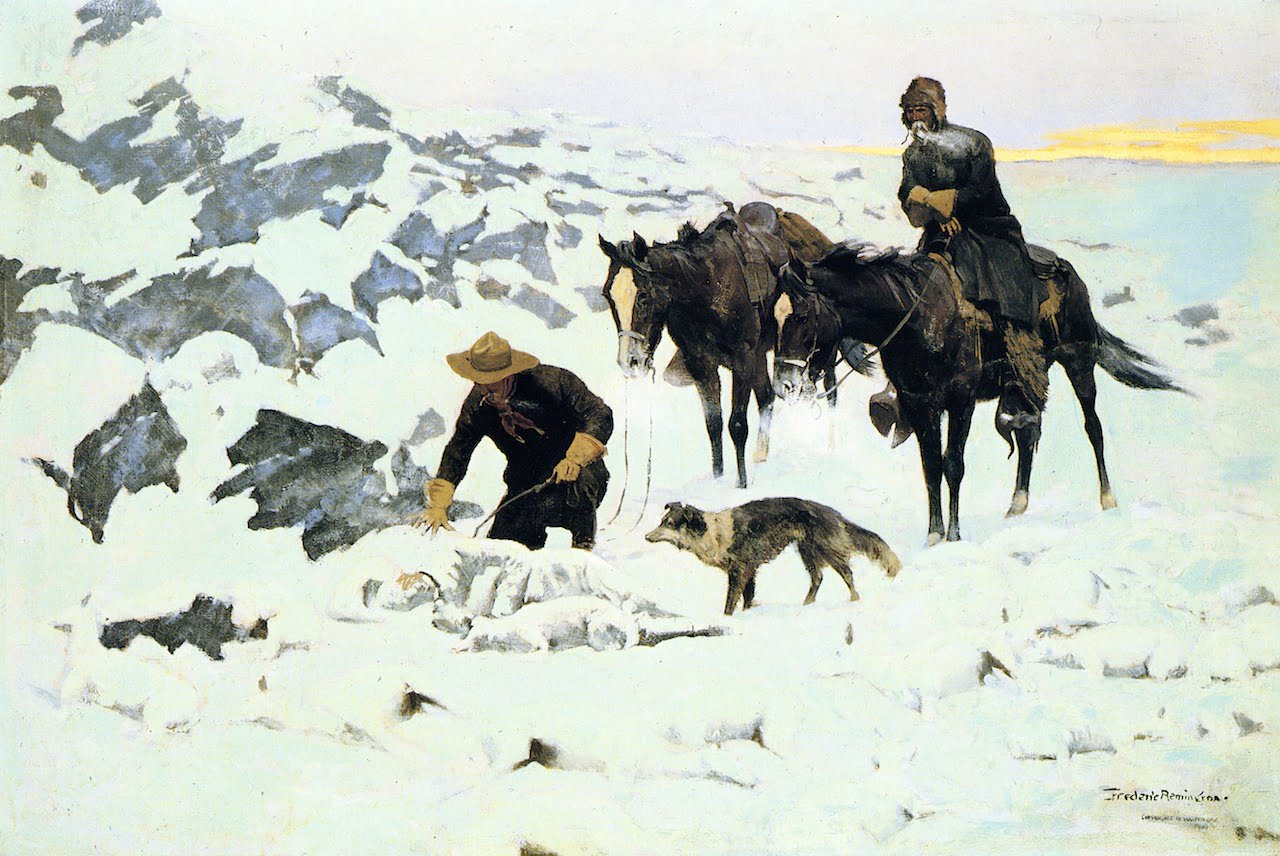 The-Frozen-Sheepherder-Frederic-Remington-Reproductie-Schilderij The Frozen Sheepherder - Afbeelding 1