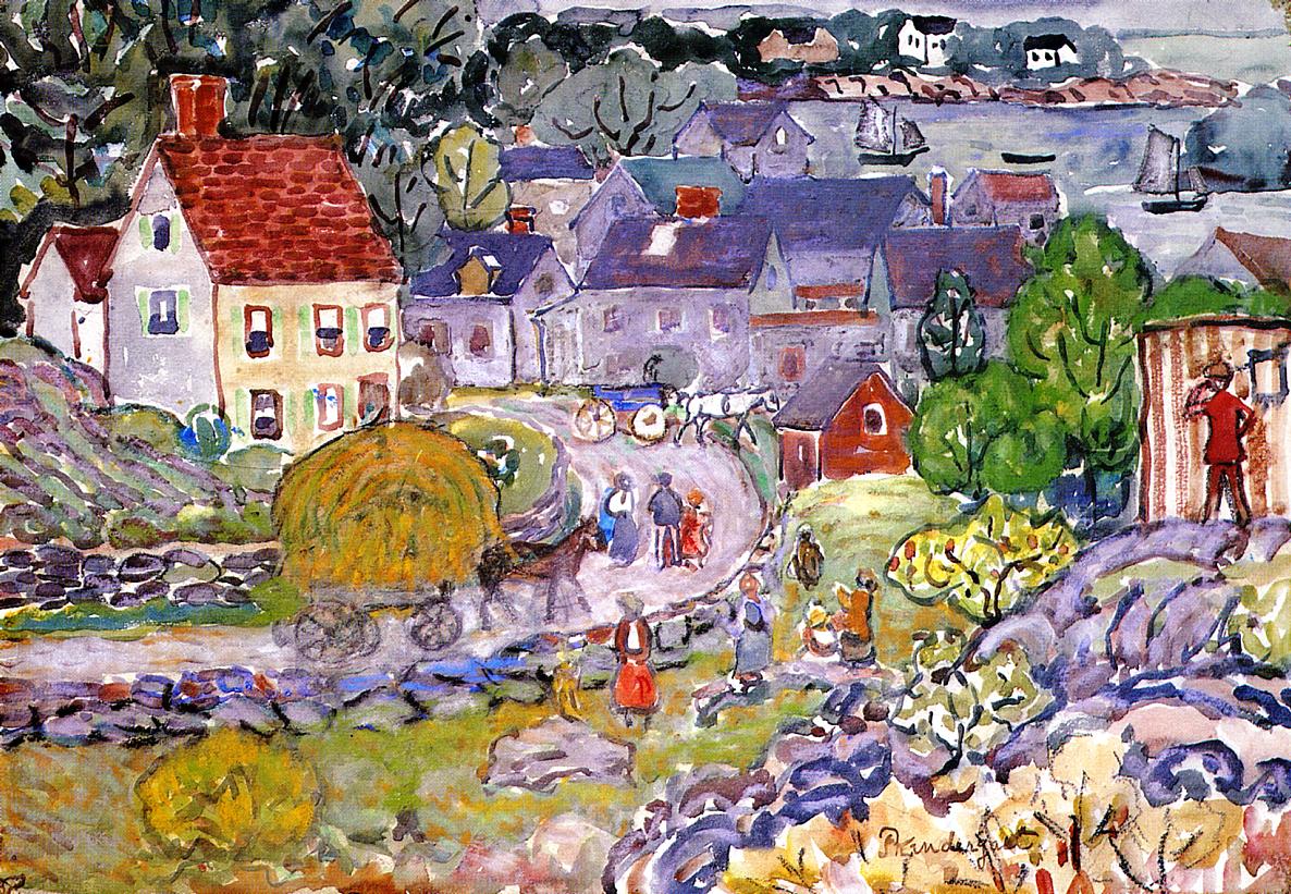 The-Hay-Cart-Maurice-Prendergast-Reproductie-Schilderij The Hay Cart - Afbeelding 1