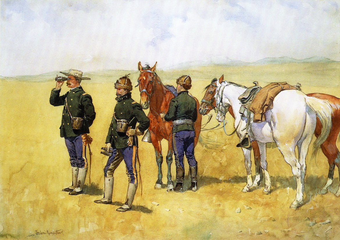 The-Scouting-Party-Frederic-Remington-Reproductie-Schilderij The Scouting Party - Afbeelding 1