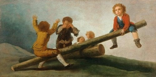 The-Seesaw-Francisco-Jose-de-Goya-y-Lucientes-Reproductie-Schilderij The Seesaw - Afbeelding 1