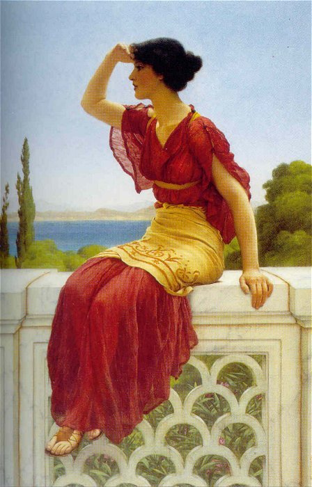 The-Signal-1899-John-William-Godward-Reproductie-Schilderij-1 The Signal - Afbeelding 1