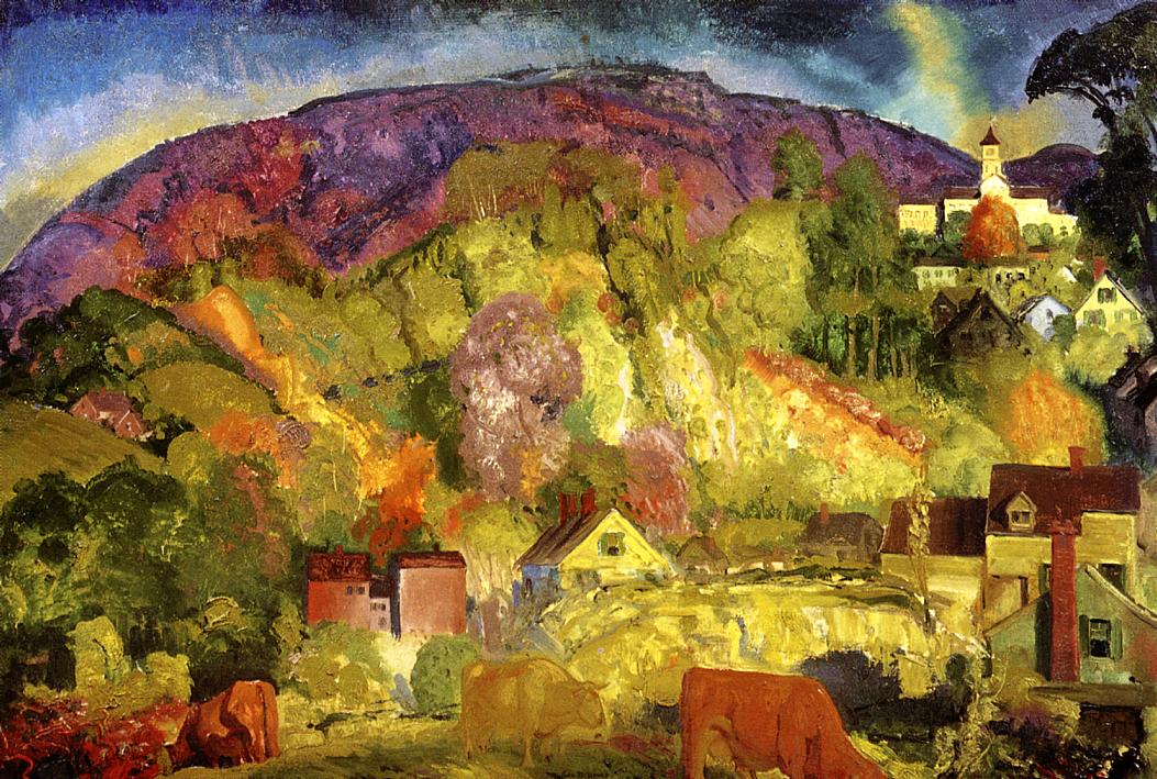 The-Village-on-the-Hill-1917-George-Bellows-Reproductie-Schilderij The Village on the Hill - Afbeelding 1