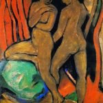 Two Standing Nudes with Green Rock