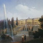 View of the Big Cascade in Petergof and the Great Palace of Petergof