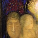 Woman and Child against a Stained Glass Background