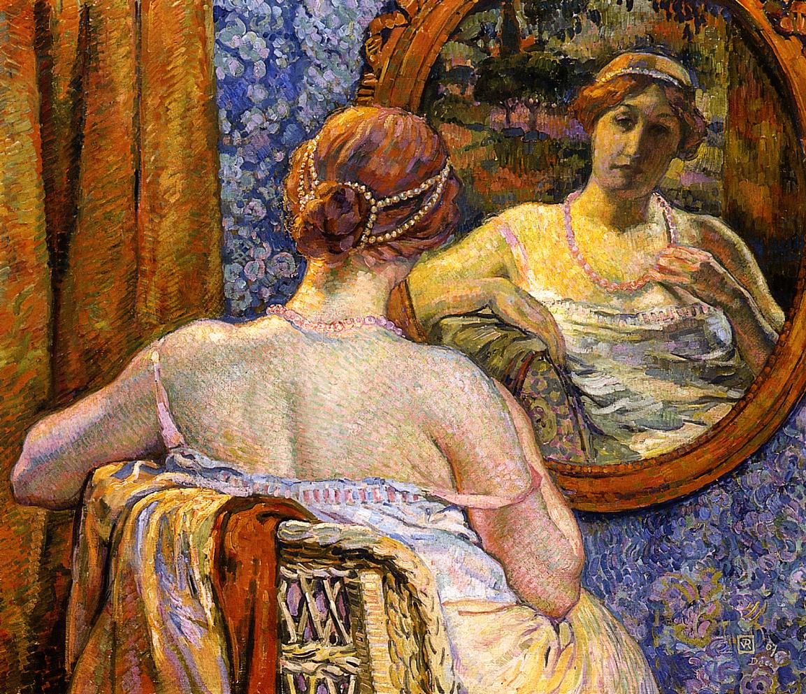 Woman-at-a-Mirror-1907-Theo-Van-Rysselberghe-Reproductie-Schilderij-1 Woman at a Mirror - Afbeelding 1