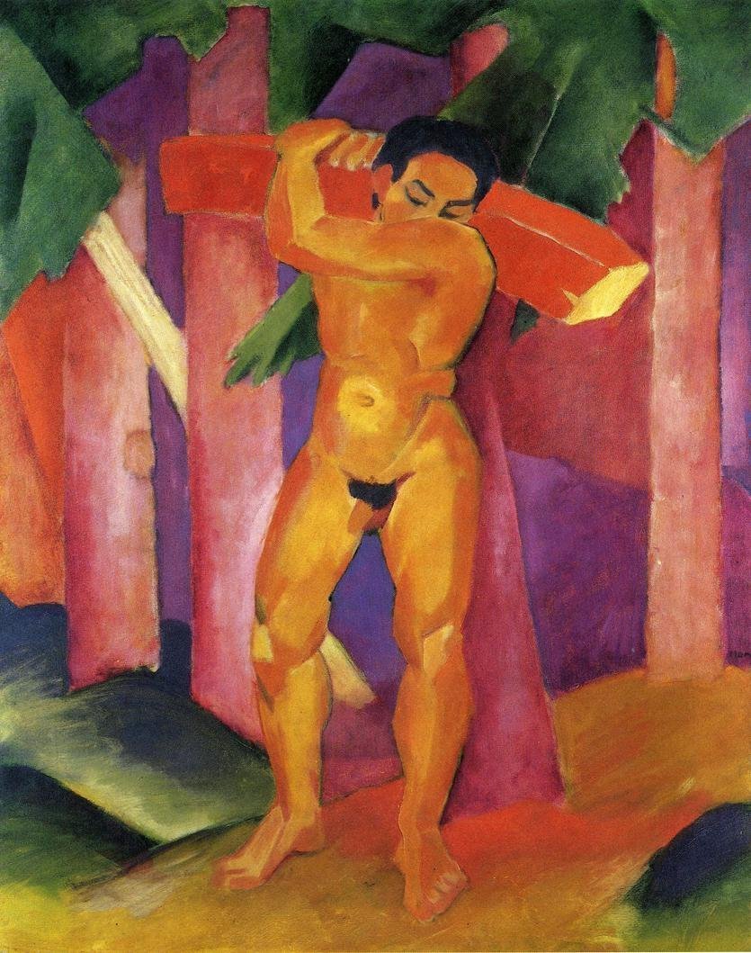 Woodcutter-1911-Franz-Marc-Reproductie-Schilderij-1 Woodcutter - Afbeelding 1